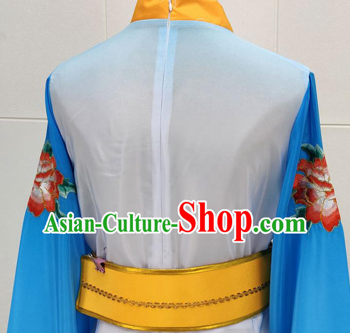 Chinese Beijing Opera Goddess Clothing Traditional Peking Opera Diva Blue Water Sleeve Dress Garments