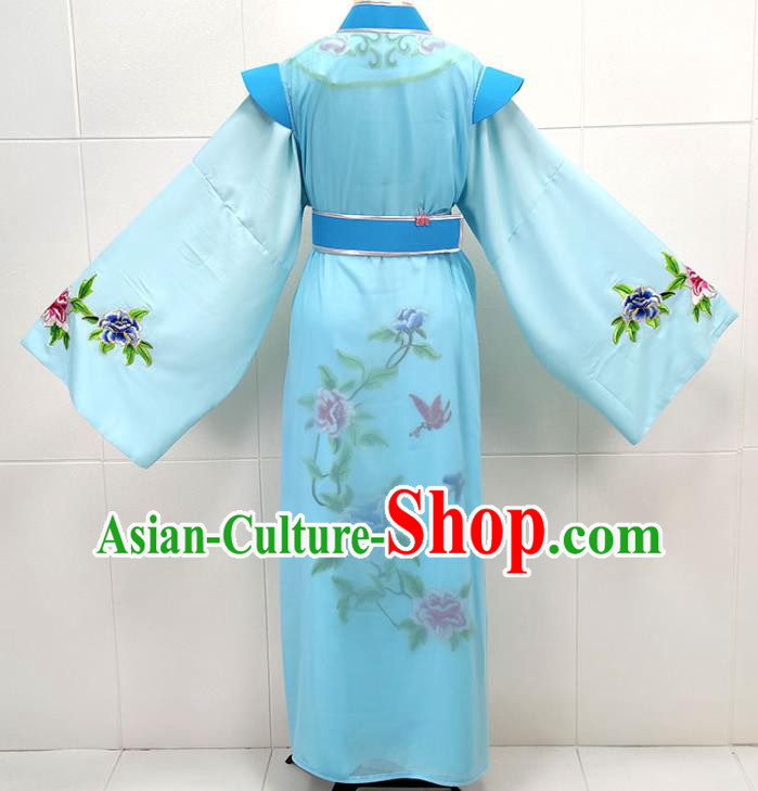 China Peking Opera Young Male Blue Garments Traditional Shaoxing Opera Xiaosheng Scholar Clothing