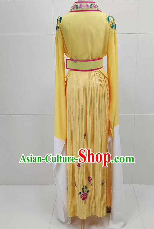 Chinese Beijing Opera Young Lady Clothing Traditional Shaoxing Opera Flowers Fairy Yellow Dress Garments