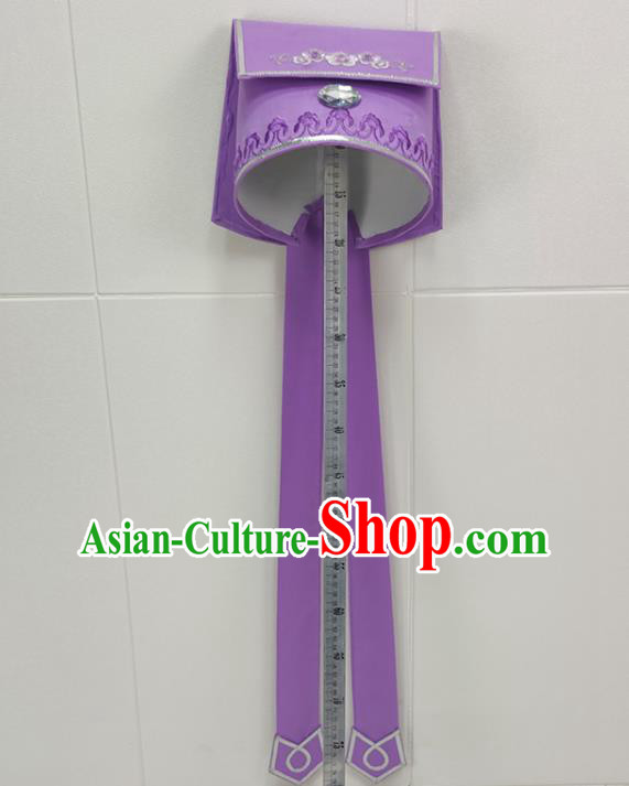 China Peking Opera Scholar Purple Robe Garments Traditional Shaoxing Opera Xiaosheng Clothing and Headwear