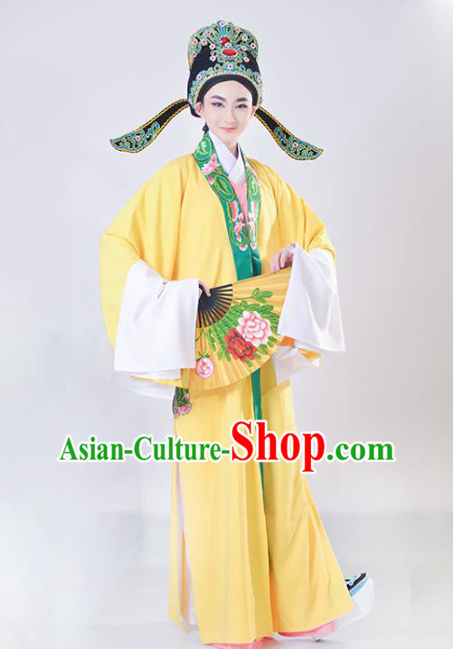 China Shaoxing Opera Scholar Clothing Traditional Peking Opera Young Male Yellow Cape Beijing Opera Niche Garment