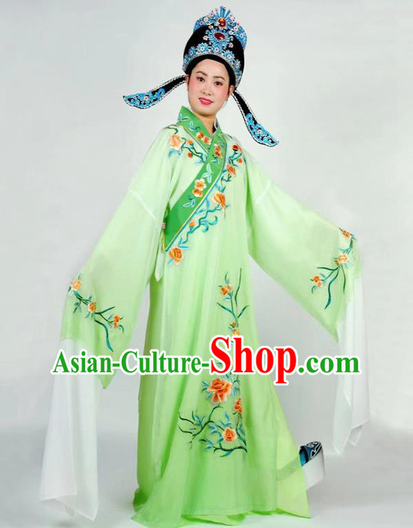 China Beijing Opera Garment Shaoxing Opera Scholar Clothing Traditional Peking Opera Xiaosheng Green Robe