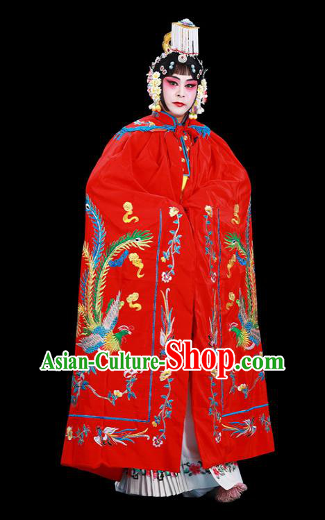 Chinese Beijing Opera Empress Embroidered Cloak Clothing Traditional Peking Opera Hua Tan Red Cape Garment