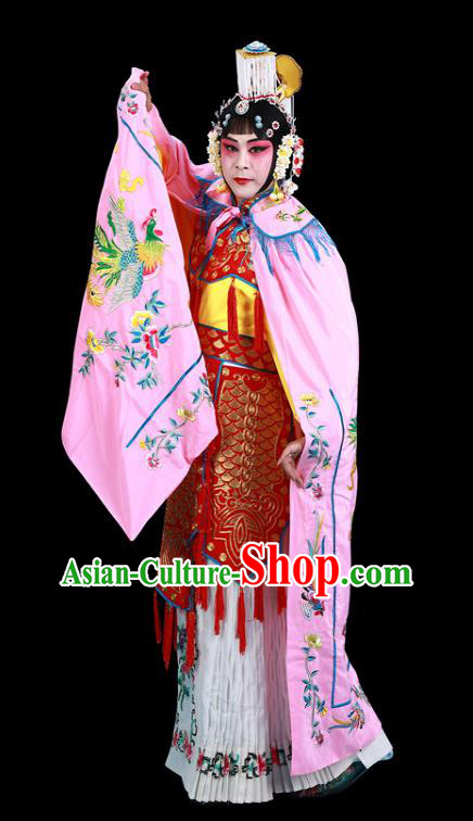 Chinese Beijing Opera Garment Empress Embroidered Cloak Clothing Traditional Peking Opera Hua Tan Pink Cape