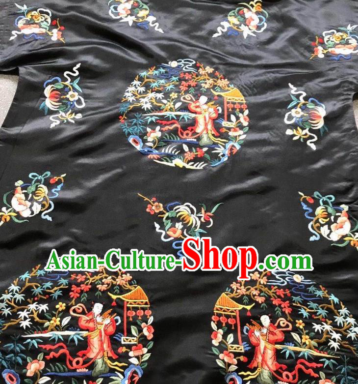 China Tang Suit Outer Garment Traditional Black Silk Coat Clothing National Embroidered Overcoat
