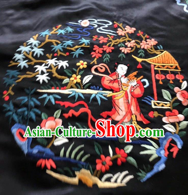 China Tang Suit Outer Garment Traditional Black Silk Coat Clothing National Embroidered Overcoat