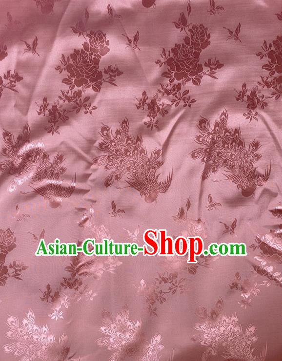 China Traditional Cheongsam Brocade Cloth Jacquard Pink Satin Drapery Classical Peacock Pattern Silk Fabric