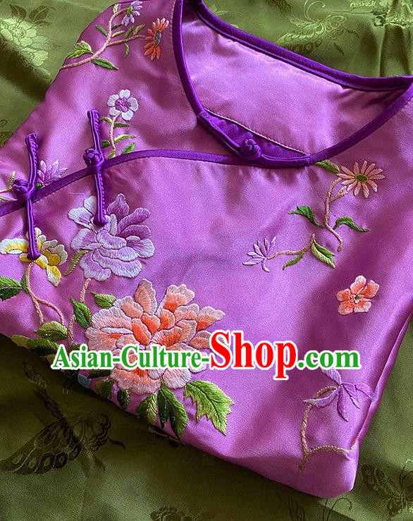 China Traditional Purple Silk Waistcoat National Embroidered Vest Tang Suit Upper Outer Garment