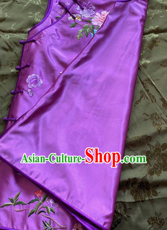 China Traditional Purple Silk Waistcoat National Embroidered Vest Tang Suit Upper Outer Garment