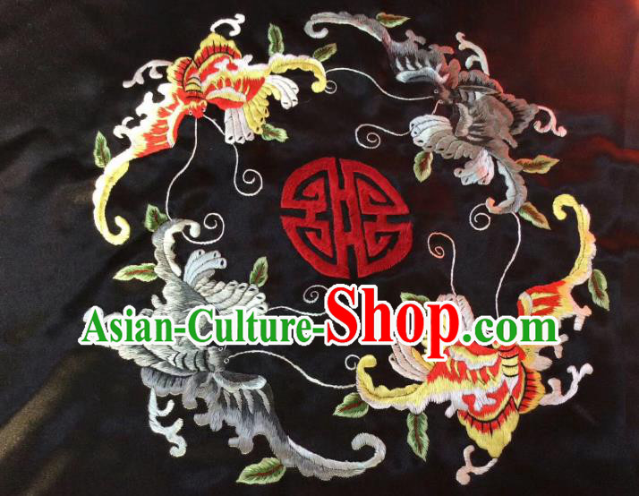 Chinese Traditional Embroidered Butterfly Cloth Patch Hand Embroidery Black Silk Applique Craft