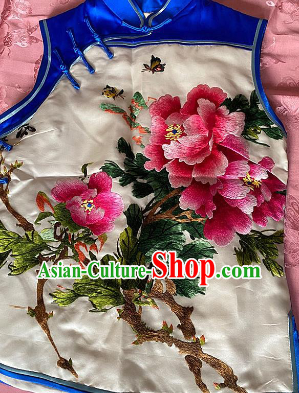 China Traditional Silk Waistcoat National Embroidered Clothing Tang Suit Embroidery Peony Vest