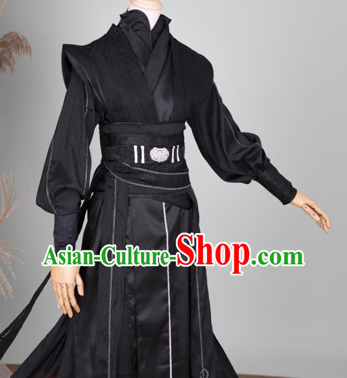 Chinese Traditional Cosplay Young Knight Garment Costumes Ancient Swordsman Black Hanfu Clothing