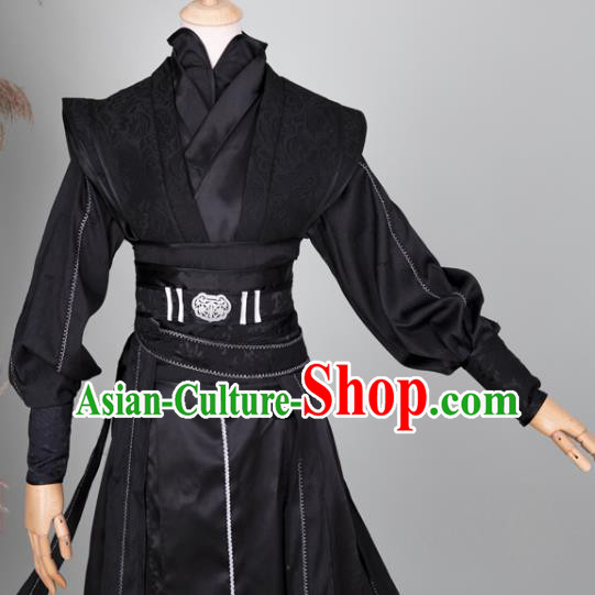 Chinese Traditional Cosplay Young Knight Garment Costumes Ancient Swordsman Black Hanfu Clothing
