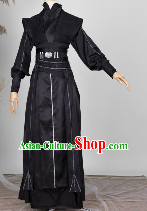 Chinese Traditional Cosplay Young Knight Garment Costumes Ancient Swordsman Black Hanfu Clothing