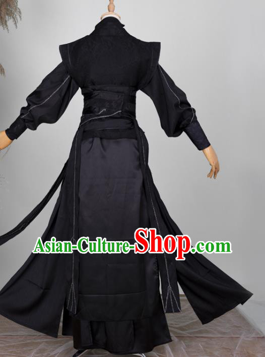 Chinese Traditional Cosplay Young Knight Garment Costumes Ancient Swordsman Black Hanfu Clothing
