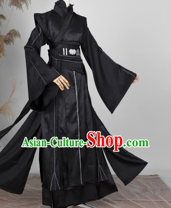 Chinese Ancient Swordsman Black Hanfu Clothing Traditional Cosplay Royal Highness Garment Costumes