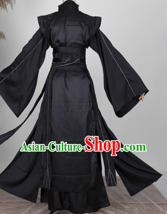 Chinese Ancient Swordsman Black Hanfu Clothing Traditional Cosplay Royal Highness Garment Costumes