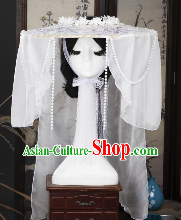China Ancient Swordswoman White Veil Headwear Traditional Song Dynasty Princess Bamboo Hat