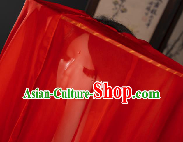 China Traditional Ming Dynasty Swordswoman Red Veil Headwear Ancient Princess Bamboo Hat