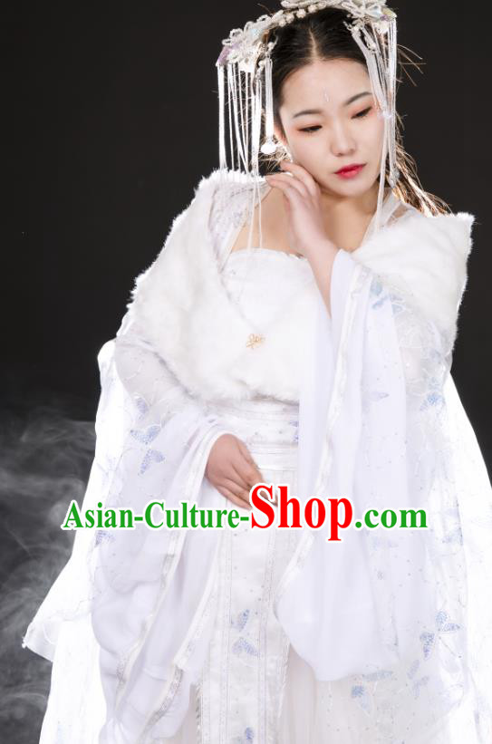 China Traditional Cosplay Tang Dynasty Princess Clothing Ancient Fairy Goddess White Hanfu Dress Garments