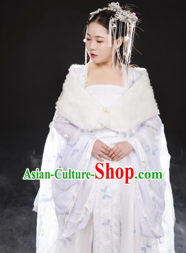 China Traditional Cosplay Tang Dynasty Princess Clothing Ancient Fairy Goddess White Hanfu Dress Garments