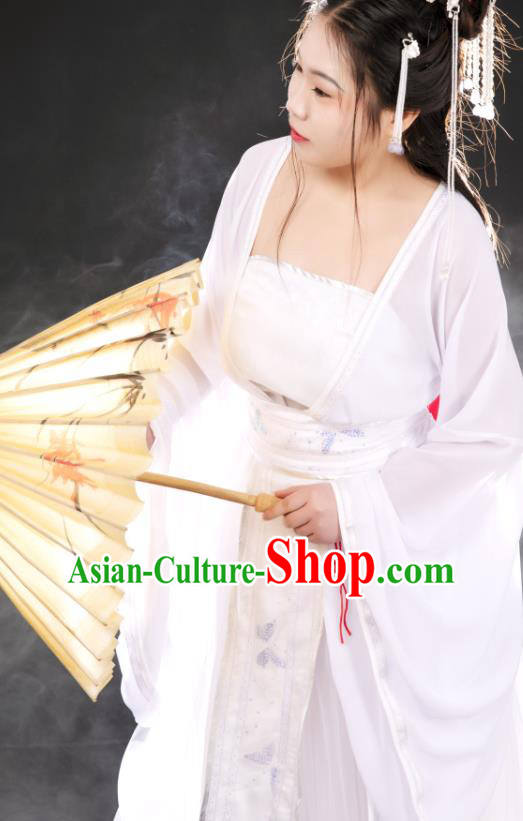 China Ancient Fairy Goddess White Hanfu Dress Garments Traditional Cosplay Tang Dynasty Princess Clothing