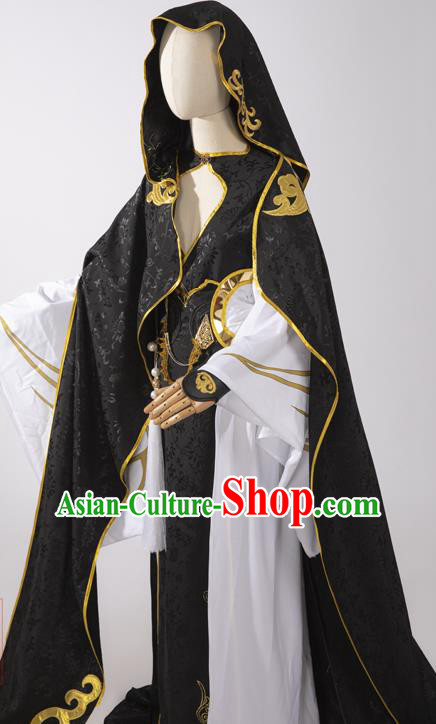 Chinese Ancient Swordsman Black Hanfu Clothing Traditional Cosplay Chivalrous Knight Garment Costumes
