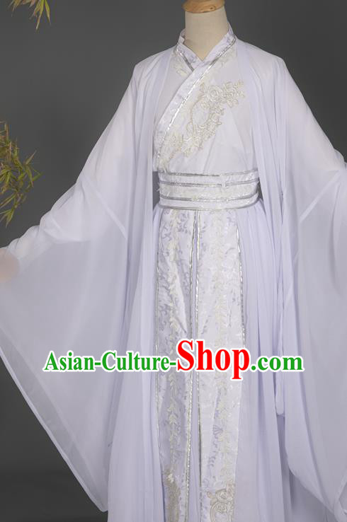 Chinese Ancient Scholar White Hanfu Clothing Traditional Cosplay Young Swordsman Garment Costumes