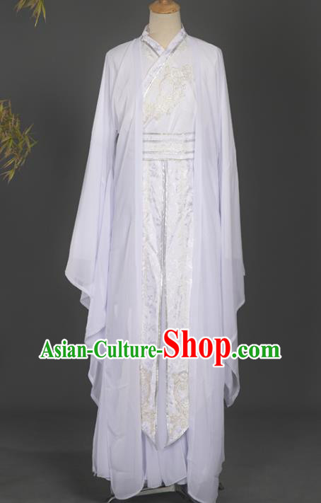 Chinese Ancient Scholar White Hanfu Clothing Traditional Cosplay Young Swordsman Garment Costumes