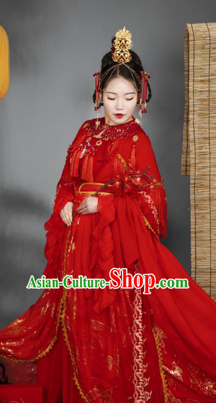 China Traditional Cosplay Ming Dynasty Wedding Clothing Ancient Palace Princess Red Hanfu Dress Garments