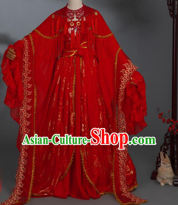 China Traditional Cosplay Ming Dynasty Wedding Clothing Ancient Palace Princess Red Hanfu Dress Garments