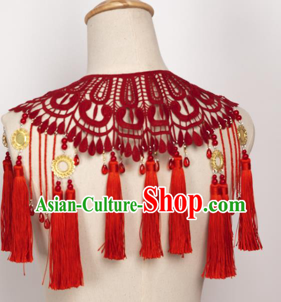 China Traditional Ming Dynasty Princess Shoulder Accessories Ancient Bride Wedding Tassel Tippet