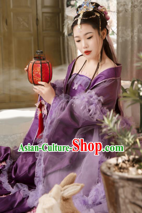 China Traditional Cosplay Tang Dynasty Imperial Consort Clothing Ancient Goddess Purple Hanfu Dress Garments