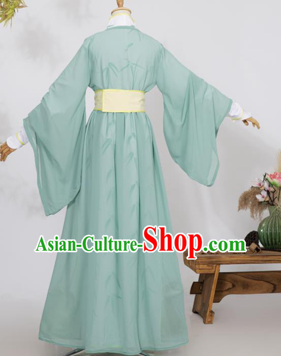 Chinese Ancient Scholar Hanfu Clothing Traditional Cosplay Noble Childe Green Garment Costumes