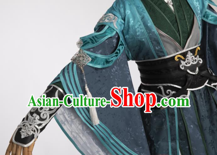 Chinese Ancient Knight Blue Hanfu Clothing Traditional Cosplay Tang Dynasty Swordsman Garment Costumes
