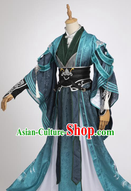 Chinese Ancient Knight Blue Hanfu Clothing Traditional Cosplay Tang Dynasty Swordsman Garment Costumes