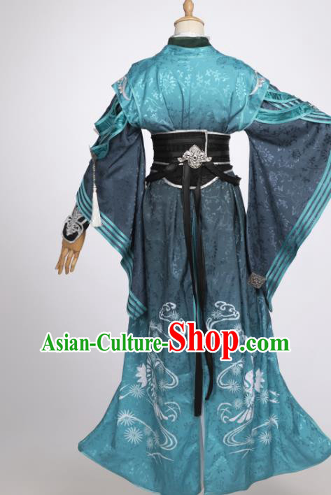 Chinese Ancient Knight Blue Hanfu Clothing Traditional Cosplay Tang Dynasty Swordsman Garment Costumes