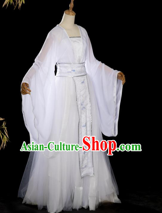 China Traditional Cosplay Goddess Garments Clothing Ancient Fairy Princess White Hanfu Dress