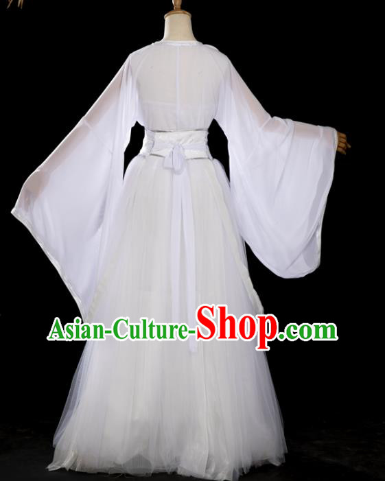 China Traditional Cosplay Goddess Garments Clothing Ancient Fairy Princess White Hanfu Dress