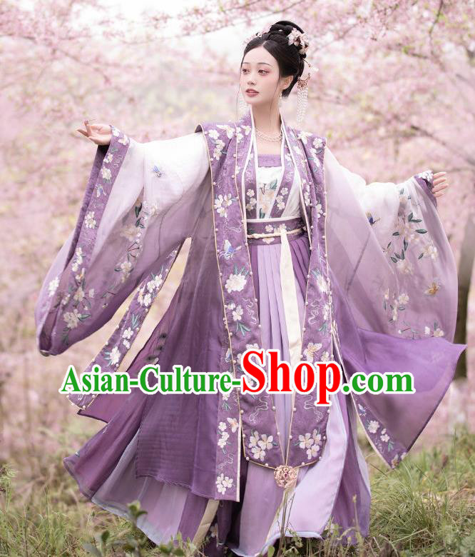 China Ancient Imperial Consort Purple Hanfu Dress Garments Traditional Song Dynasty Court Woman Historical Clothing