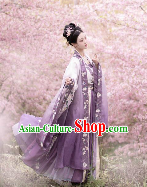 China Ancient Imperial Consort Purple Hanfu Dress Garments Traditional Song Dynasty Court Woman Historical Clothing