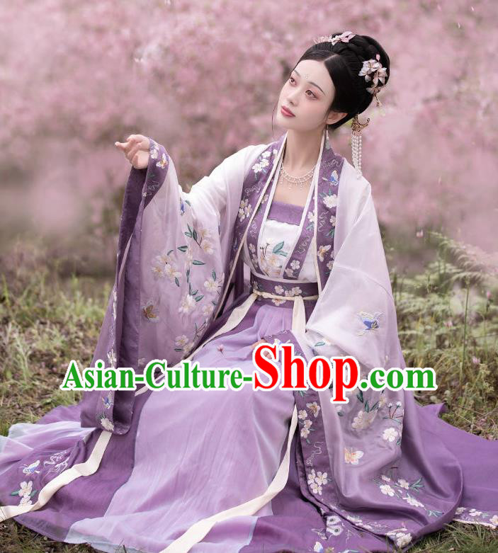 China Ancient Imperial Consort Purple Hanfu Dress Garments Traditional Song Dynasty Court Woman Historical Clothing