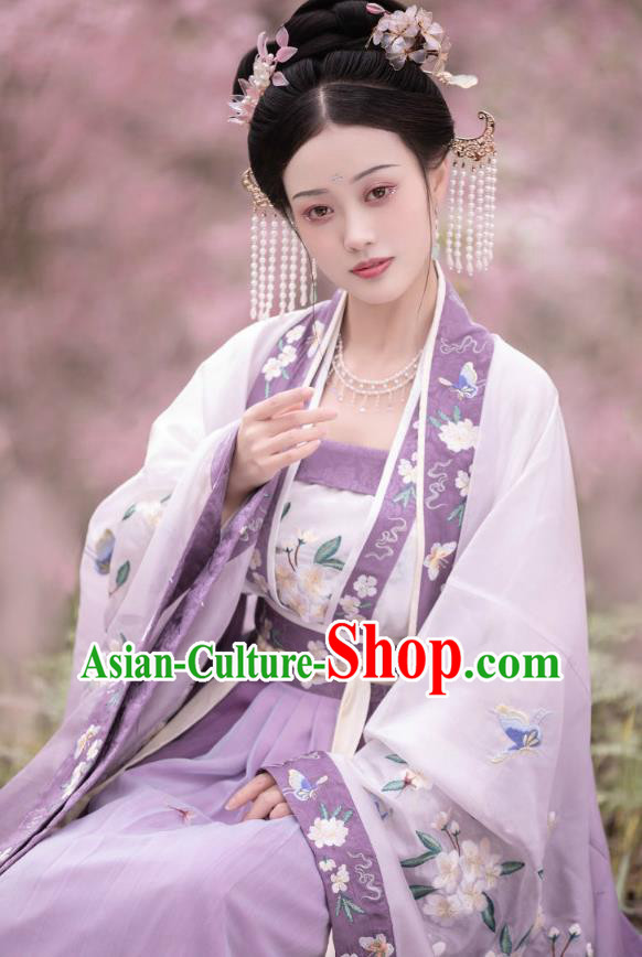 China Ancient Imperial Consort Purple Hanfu Dress Garments Traditional Song Dynasty Court Woman Historical Clothing