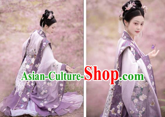 China Ancient Imperial Consort Purple Hanfu Dress Garments Traditional Song Dynasty Court Woman Historical Clothing