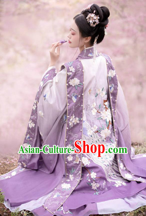 China Ancient Imperial Consort Purple Hanfu Dress Garments Traditional Song Dynasty Court Woman Historical Clothing