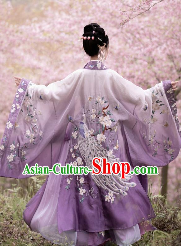 China Ancient Imperial Consort Purple Hanfu Dress Garments Traditional Song Dynasty Court Woman Historical Clothing