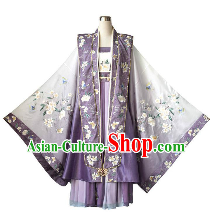 China Ancient Imperial Consort Purple Hanfu Dress Garments Traditional Song Dynasty Court Woman Historical Clothing