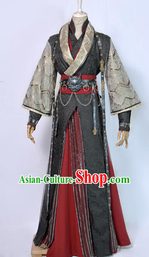Chinese Ancient Swordsman Black Hanfu Clothing Drama Cosplay Royal King Garment Costumes
