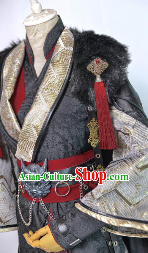 Chinese Ancient Swordsman Black Hanfu Clothing Drama Cosplay Royal King Garment Costumes