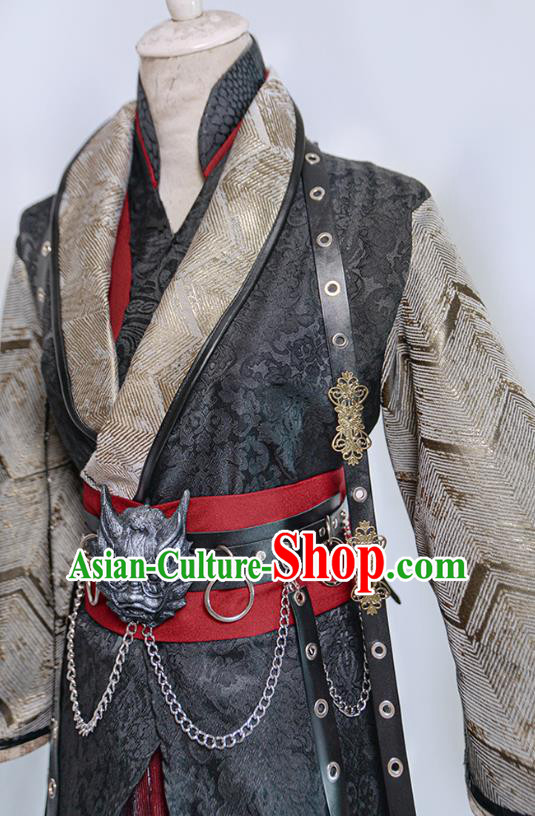Chinese Ancient Swordsman Black Hanfu Clothing Drama Cosplay Royal King Garment Costumes